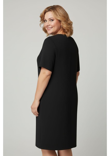 Kadın Kısa Kollu Cep Görünümlü Bisiklet Yaka Büyük Beden Elbise modelleri