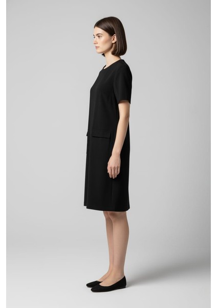 Kadın Kısa Kollu Cep Görünümlü Bisiklet Yaka Büyük Beden Elbise indirimleri