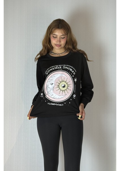 Kadın Bisiklet Yaka Baskı Detaylı Sweatshirt fiyatları