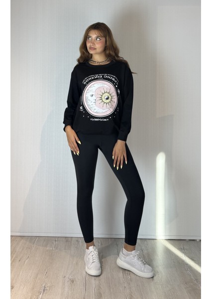Kadın Bisiklet Yaka Baskı Detaylı Sweatshirt modelleri