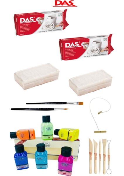 Das Beyaz Seramik Kili 2X500GR Artdeco Akrilik Boya 6X75 ml Macaron Renkler Seramik Başlangıç Seti