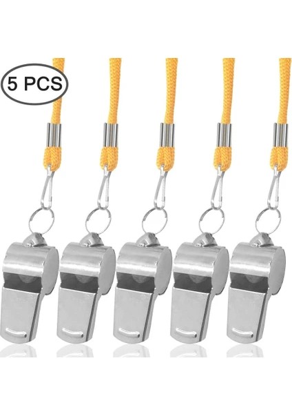 Kaliteli 5 Adet Sarı Ipli Paslanmaz Metal Deprem Düdüğü, Hakem, Can Kurtaran Düdük (5 Adet)