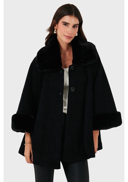 Via Dante Oversize Fit Ceket Yaka Düğmeli Kürk Mont Bayan Mont 6858060 fırsatları