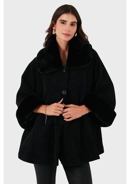 Via Dante Oversize Fit Ceket Yaka Düğmeli Kürk Mont Bayan Mont 6858060