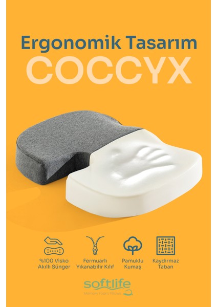 COCCYX Ortopedik Visco Oturma Minderi Kuyruk Sokumu Visko Minder 45x34x7 cm fiyatları