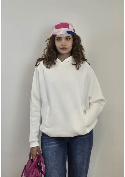 Kadın Kapüşonlu Kanguru Cepli Uzun Kol Oversize Sweatshirt