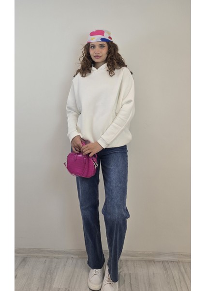 Kadın Kapüşonlu Kanguru Cepli Uzun Kol Oversize Sweatshirt fiyatları