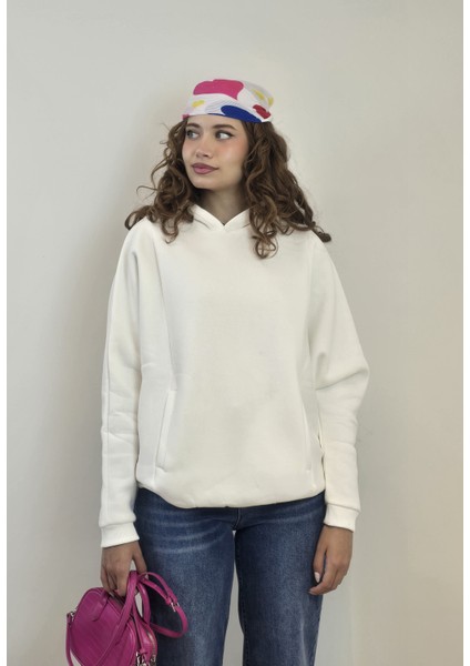 Kadın Kapüşonlu Kanguru Cepli Uzun Kol Oversize Sweatshirt indirimleri