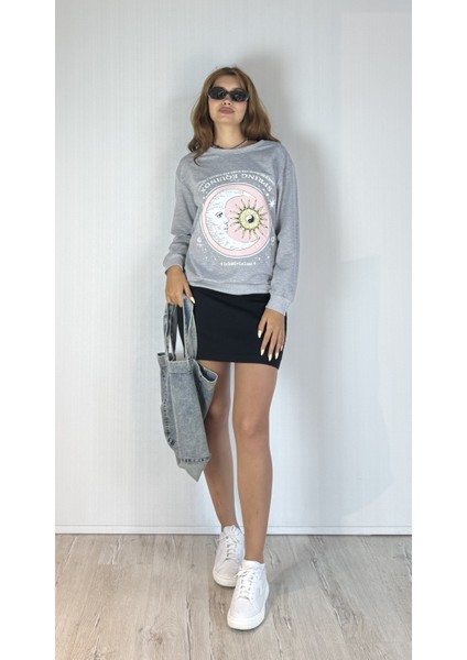 Kadın Bisiklet Yaka Baskı Detaylı Sweatshirt modelleri