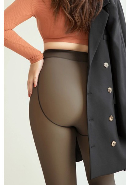 Büyük Beden Thin Looking Içi Peluşlu Kışlık Termal Ten Görünümlü Siyah Peluş Tayt Külotlu Çorap fiyatları