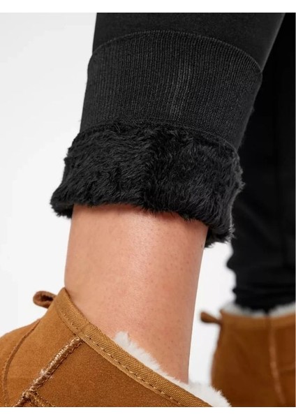 Büyük Beden Thin Looking Içi Peluşlu Kışlık Termal Ten Görünümlü Siyah Peluş Tayt Külotlu Çorap