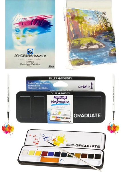 Schoellershammer 25X35 15 S Teknik Çizim Kağıdı 200 gr Daler Rowney Graduate Suluboya Seti 12 Renk