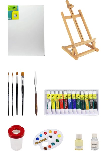 Masaüstü Şövale Fanart Academy Yağlı Boya Seti 12X12ML 35X50 Tuval Başlangıç Set