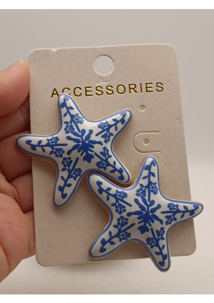 Siyah-Beyaz Mineli Motifli Yıldız Küpe fiyatları