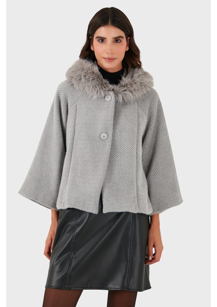 Via Dante Oversize Yumuşak Tüylü Kapüşon Truvakar Kollu Mont Bayan Mont 690920