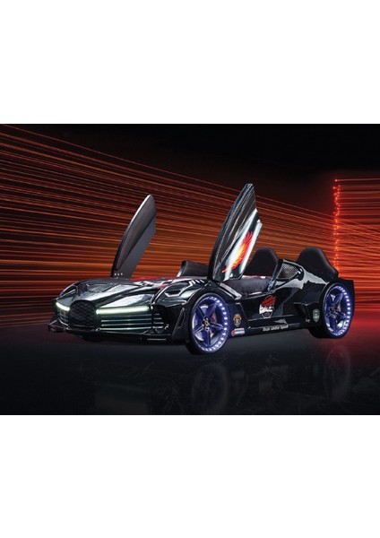 s Arabalı Yatak Çocuk Karyolası Kumandalı Işık ve Ses Sistemli Moon Aero Full Siyah