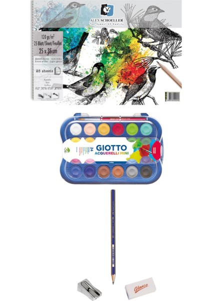 Alex Schoeller Resim Defteri 25 Yp 120GR 25X35 cm Çizim Defteri Giotto Aquaarell Sulu Boya 30MM 24LÜ