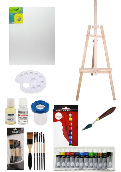 Daler Rowney Simply Yağlı Boya 12 Renk x 12 ml Şövale Başlangıç Seti