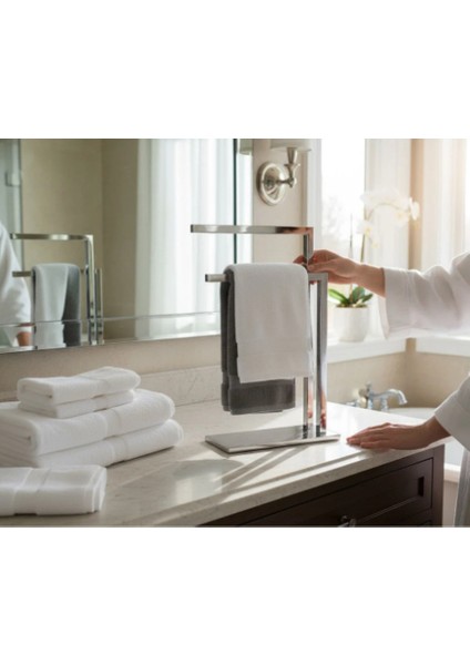 Set Üstü Banyo Havluluk Komple Pirinç Ağır Malzeme Gümüş Renk Havluluk Aksesuarlık