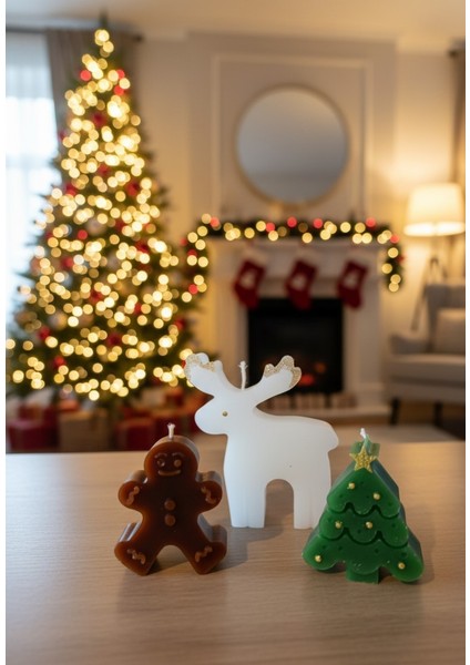 Yılbaşı, Geyik, Kurabiye Adam ve Çam Ağacı Kokulu Mum Seti 3' Lü modelleri