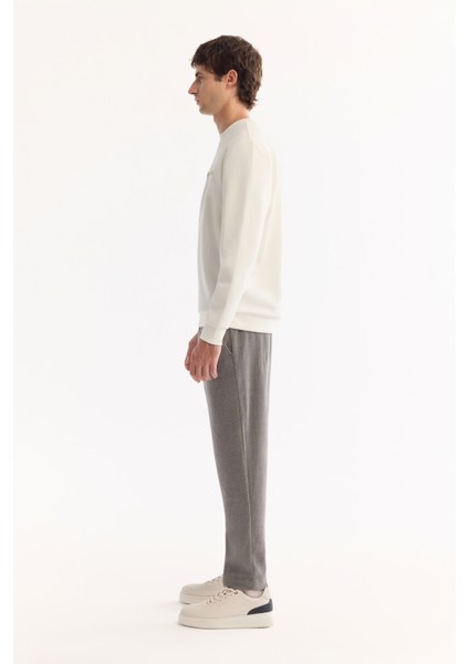 Erkek Ekru Bisiklet Yaka Pamuklu Bi-Stretch Baskılı Regular Fit Sweatshirt A52Y1210