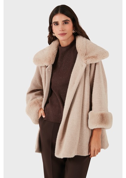 Via Dante Oversize Fit Ceket Yaka Düğmeli Kürk Mont Bayan Mont 6858060 fırsatları