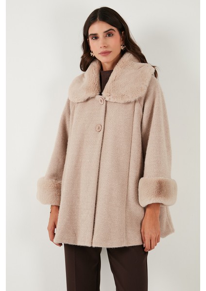 Via Dante Oversize Fit Ceket Yaka Düğmeli Kürk Mont Bayan Mont 6858060