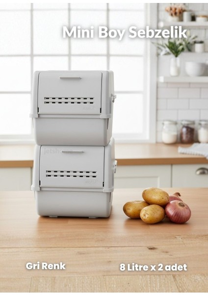 2\'li Mini Boy Patates Soğan Sepeti Bpa Free Sebzelik Organizer Kutu Motek Gri 8 L fiyatları
