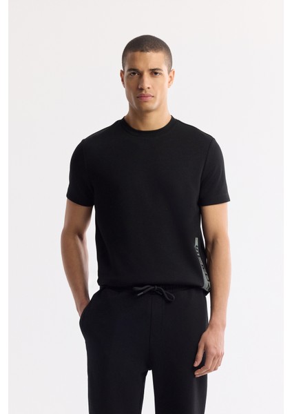 Erkek Siyah Beli Lastikli Bağcıklı Bi-Stretch Regular Fit Eşofman Altı A51Y3412