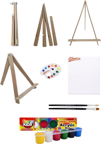 Açılır Kapanır Katlanır Mini Şövale 25X35 Tuval Rich Funny Kıds Akrilik 6*15 Başlangıç Sıralı Set