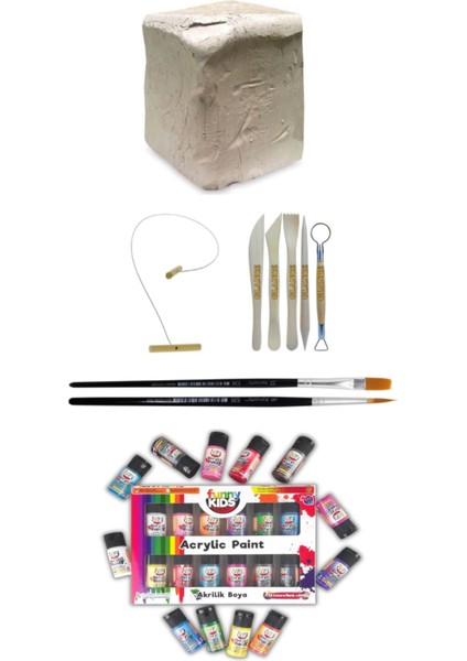 Seramik Hamuru 6 kg Funny Kids Kids 20 ml 12 Renk Akrilik Boya Seramik Başlangıç Seti