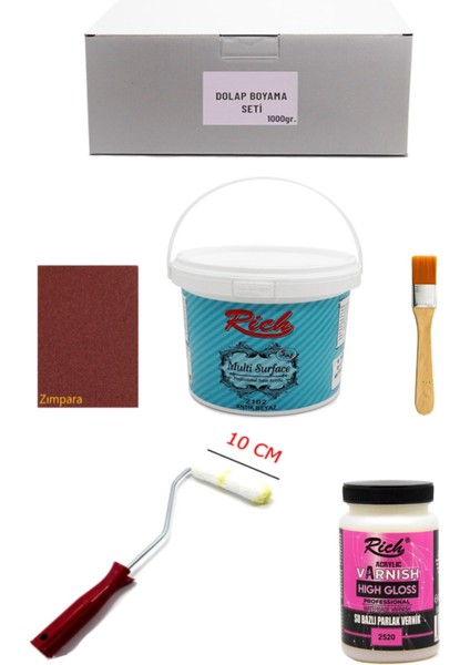 Rich Multi Surface Antik Beyaz 1000 gr Dolap Boyama Seti Mobilya Boyama Seti Parlak Vernik