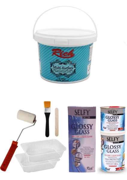 SURFACE1000GR Antik Beyaz Selfy Decor Glossy Glass 200+100GR Balkon,teras,banyo,mutfak,tezgah,fayans