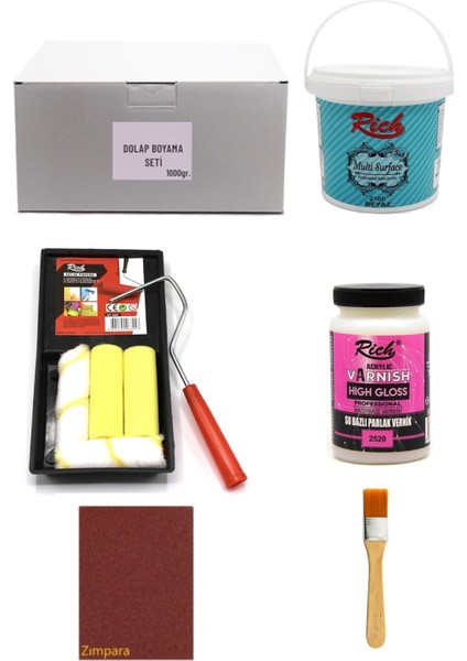 Rich Multi Surface Beyaz 1000 gr Dolap Boyama Seti Mobilya Boyama Seti Parlak