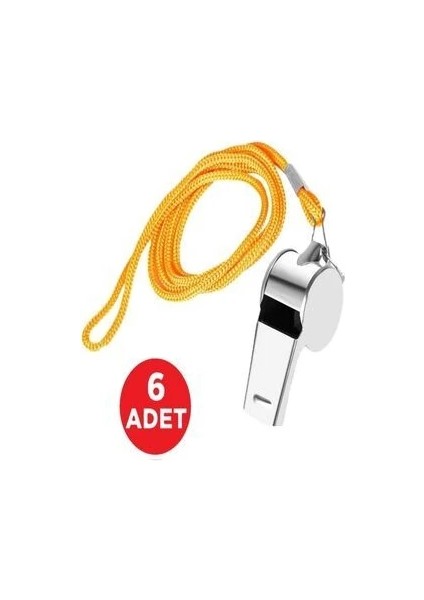 Kaliteli 6 Adet Sarı Ipli Paslanmaz Metal Deprem Düdüğü, Hakem, Can Kurtaran Düdük (6 Adet)