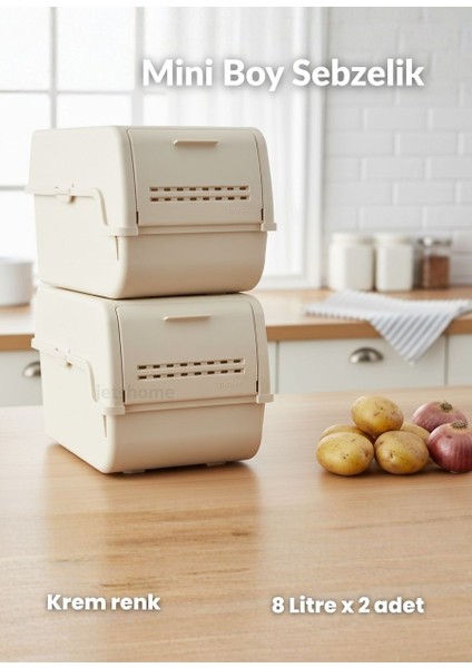 2\'li Mini Boy Patates Soğan Sepeti Bpa Free Sebzelik Organizer Kutu Motek Krem 8 L