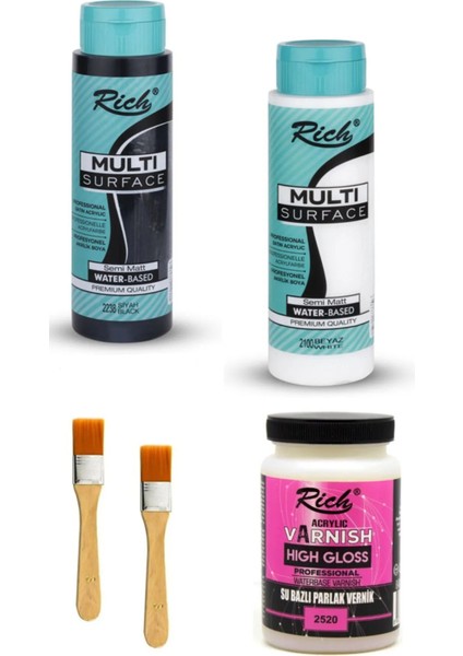Rich Multi Surface Siyah-Beyaz 500 cc Mobilya Dolap Boyama Seti