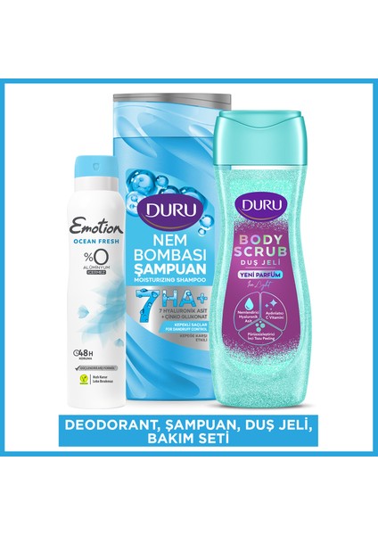 Nem Bombası Kepeğe Karşı Şampuan 400 Ml&duru Body Scrub Ice Light Duş Jeli&emotion Deodorant