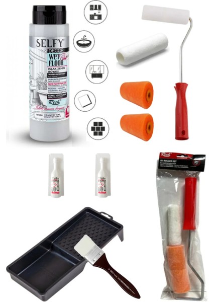 Selfy Decor Islak Zemin Boyası Country Gri 500 ml Tezgah,fayans,granit,mermer,seramik Boyama Seti