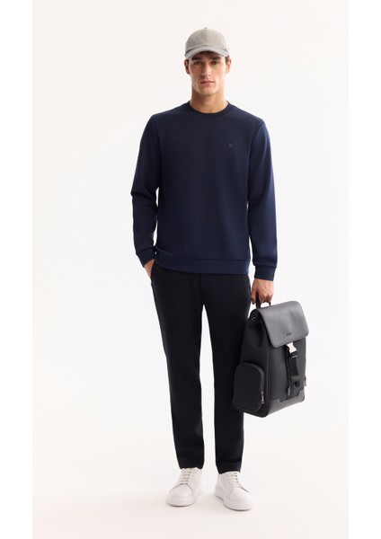 Erkek Lacivert Bisiklet Yaka Pamuklu Bi-Stretch Regular Fit Sweatshirt A52Y1271