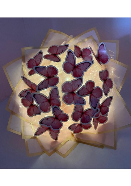 Pembe 15' li Kelebek Led’li Dekoratif Buket