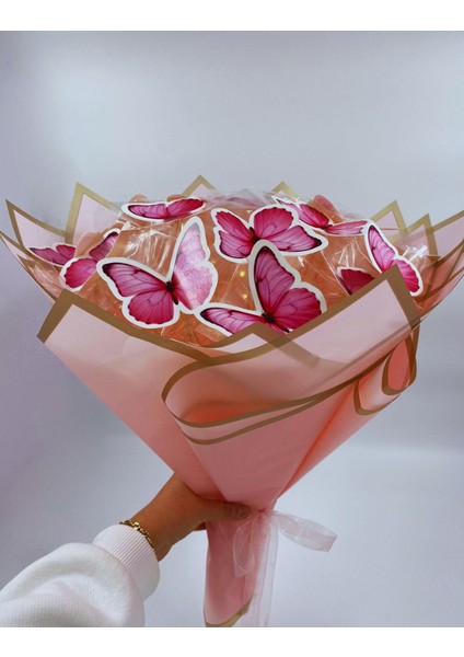 Pembe 15' li Kelebek Led’li Dekoratif Buket modelleri