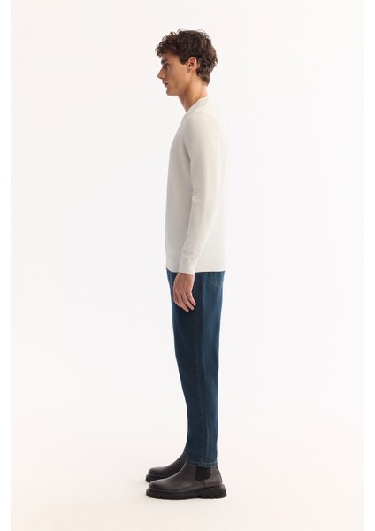 Erkek Ekru Bisiklet Yaka Rayon Tüylenmeyen Dokulu Triko Regular Fit Kazak A52Y5018