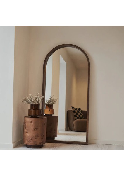 Tam Boy Koyu Ahşap Kemerli Ahşap Boy Aynası 170CM x 80CM
