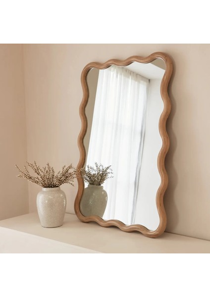 Açık Ahşap Dalgalı Retro Duvar Aynası 100CM x 70CM modelleri
