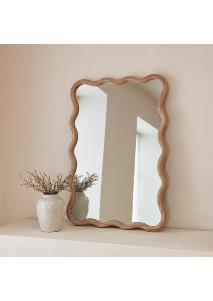 Açık Ahşap Dalgalı Retro Duvar Aynası 100CM x 70CM fırsatları