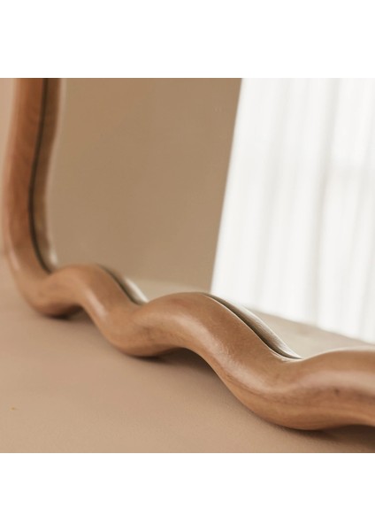 Açık Ahşap Dalgalı Retro Duvar Aynası 100CM x 70CM