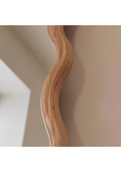 Açık Ahşap Dalgalı Retro Duvar Aynası 100CM x 70CM