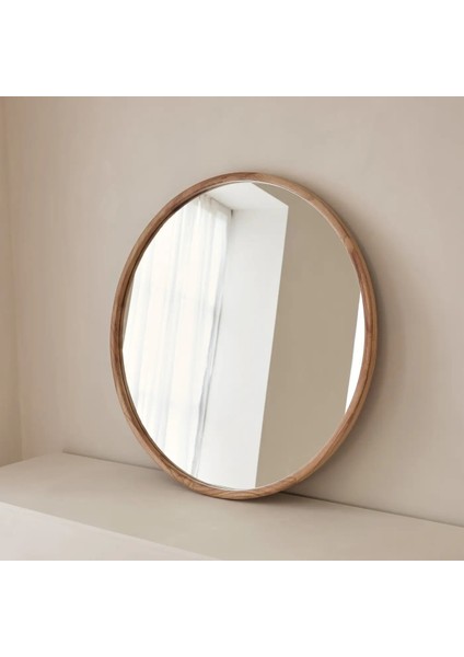 Büyük Açık Ahşap Yuvarlak Ahşap Duvar Aynası 90CM x 90CM