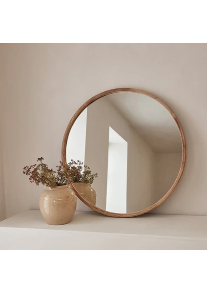 Büyük Açık Ahşap Yuvarlak Ahşap Duvar Aynası 90CM x 90CM fırsatları